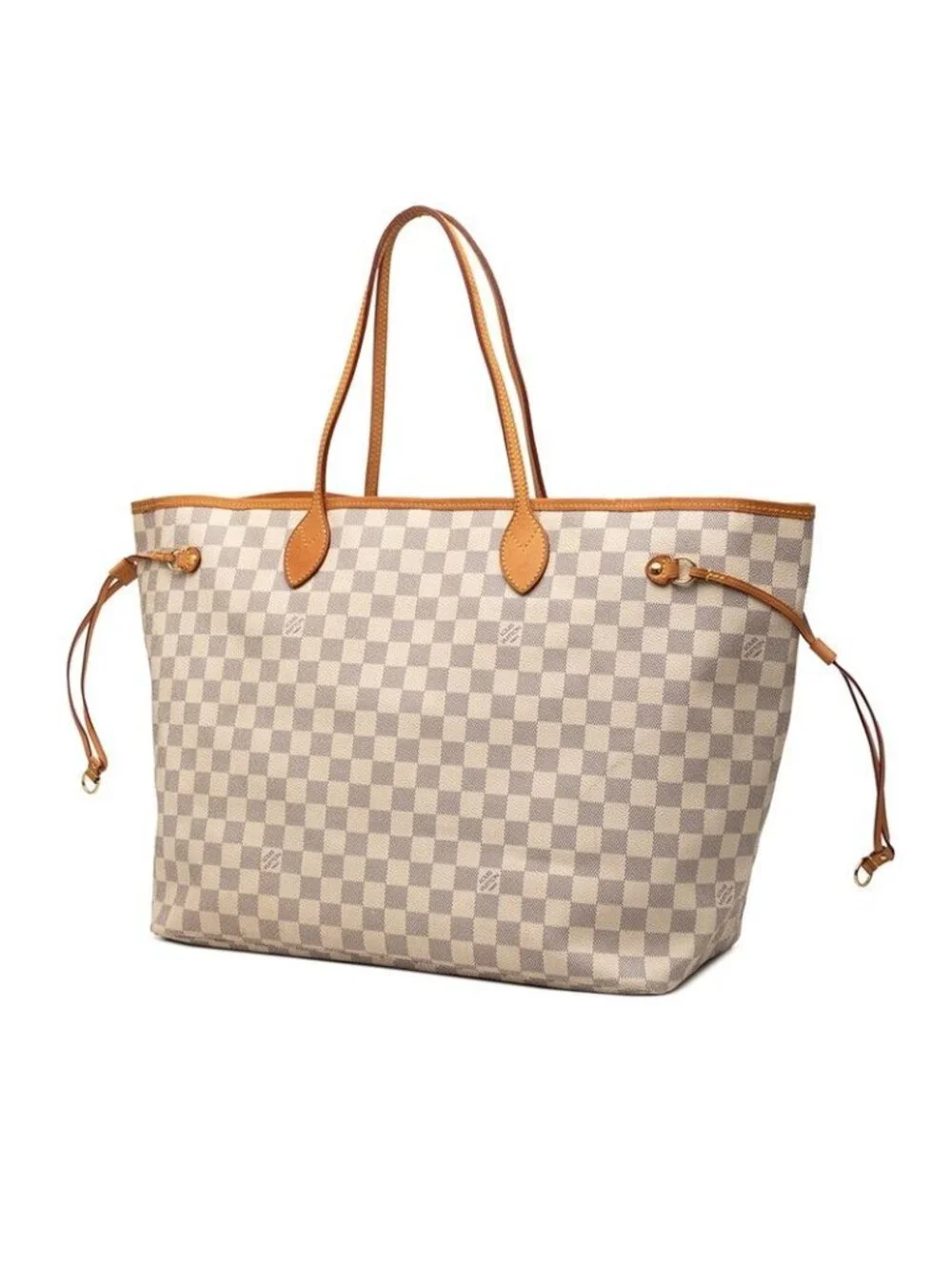 Louis Vuitton Damier Azur Neverfull GM Tote Shoulder Bag White Leather